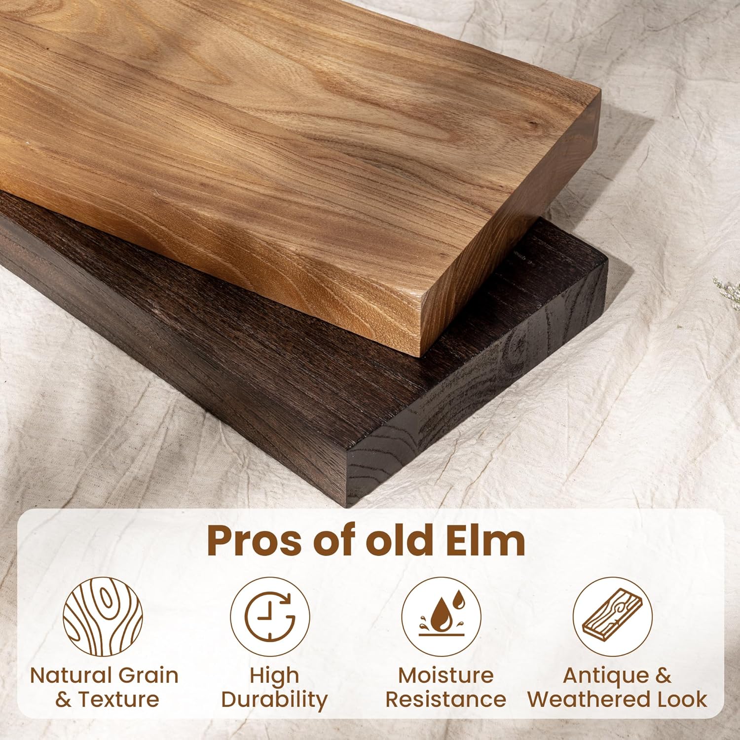 Fun Memories Rustic Elm Wood Floating Shelves for Wall, 48" Floating Shelf Wall Mounted, Long
