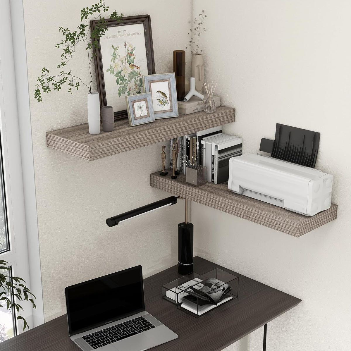 Deep Floating Shelves for Wall, 36W x 12D Rustic Large Floating Shelves Set of 2, 12'' Deep Grey