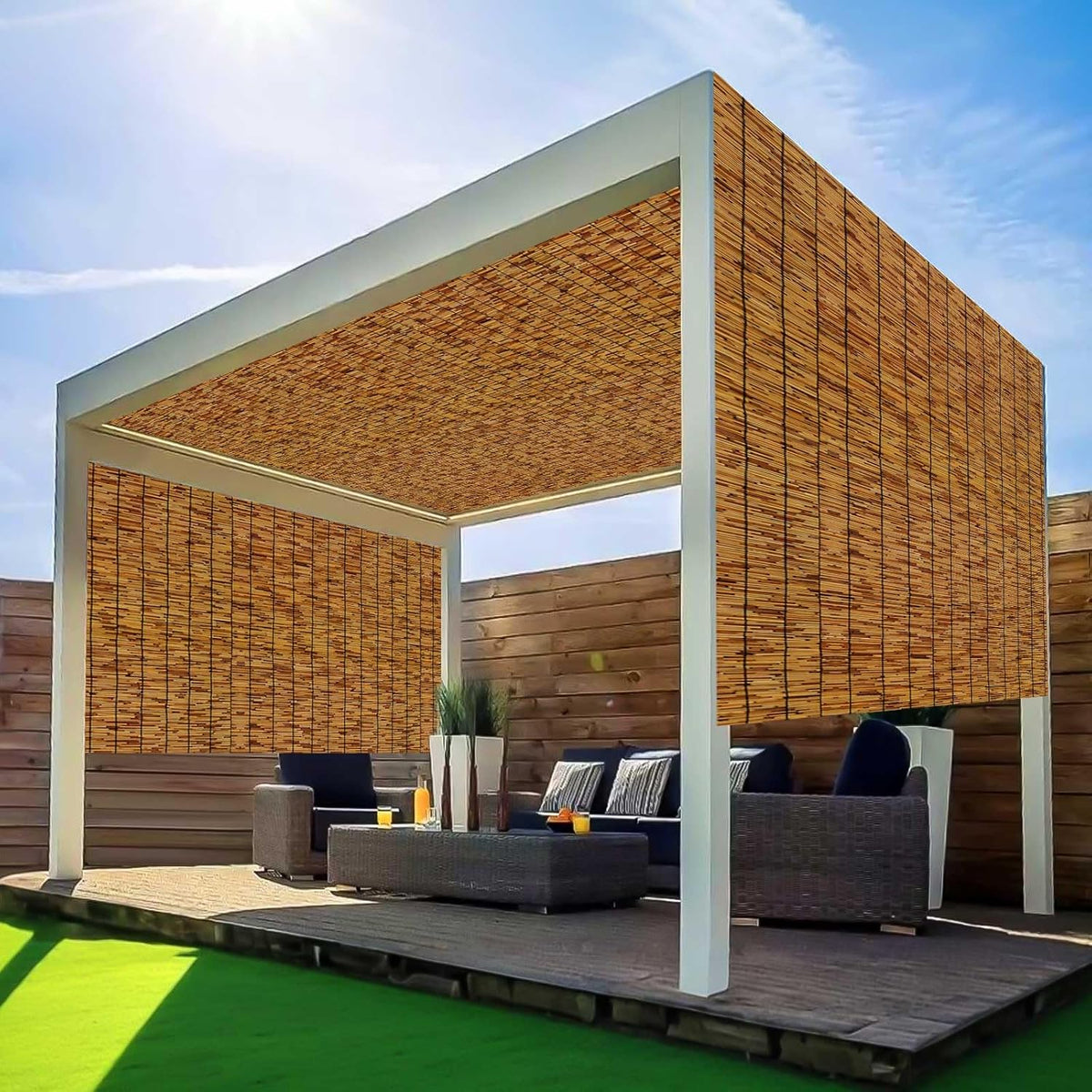 Bamboo Fence,Reed Fencing 4Feet High Bamboo Privacy Screen Outdoor for Patio, Reed Screen for