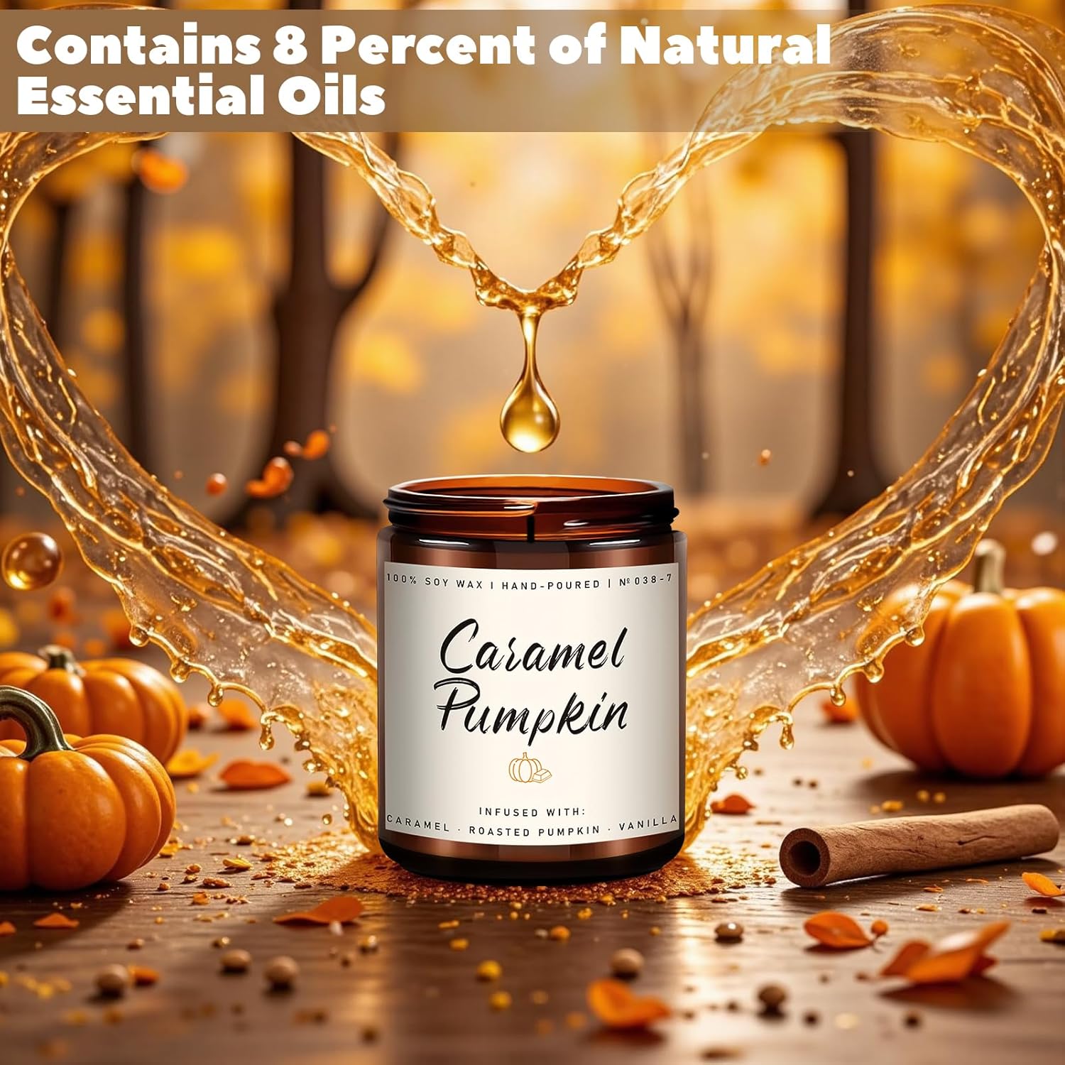 Auelife Fall Candle, Caramel Pumpkin Scented Candle – Fall Soy Candles for Home, Cozy Autumn
