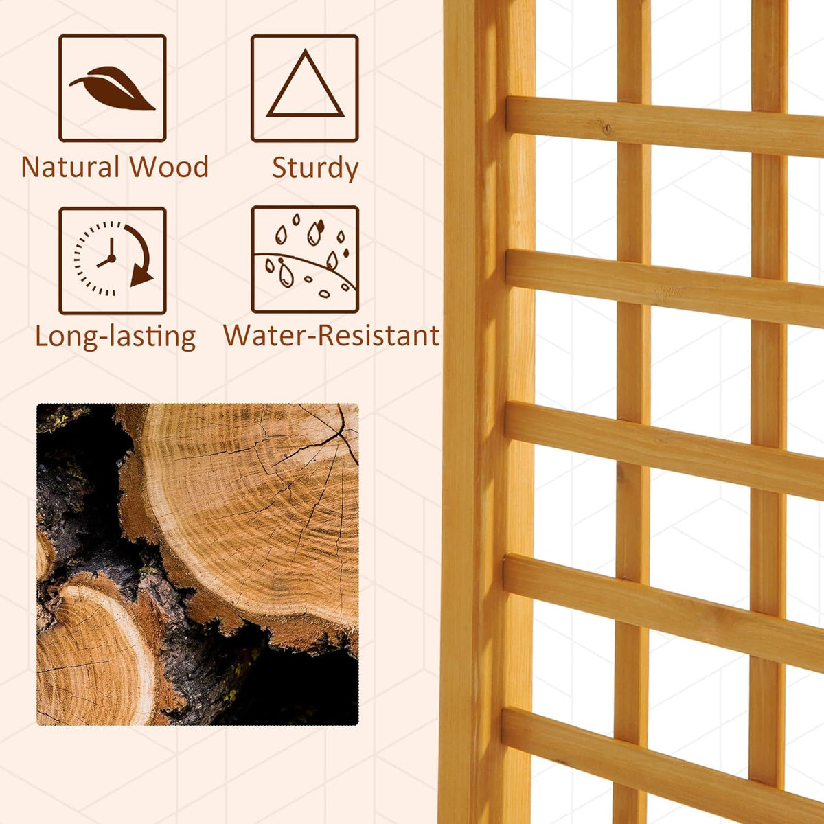 Outsunny 90in Wood Garden Arbor Arch with Trellis Wall for Climbing & Hanging Plants, Decor for