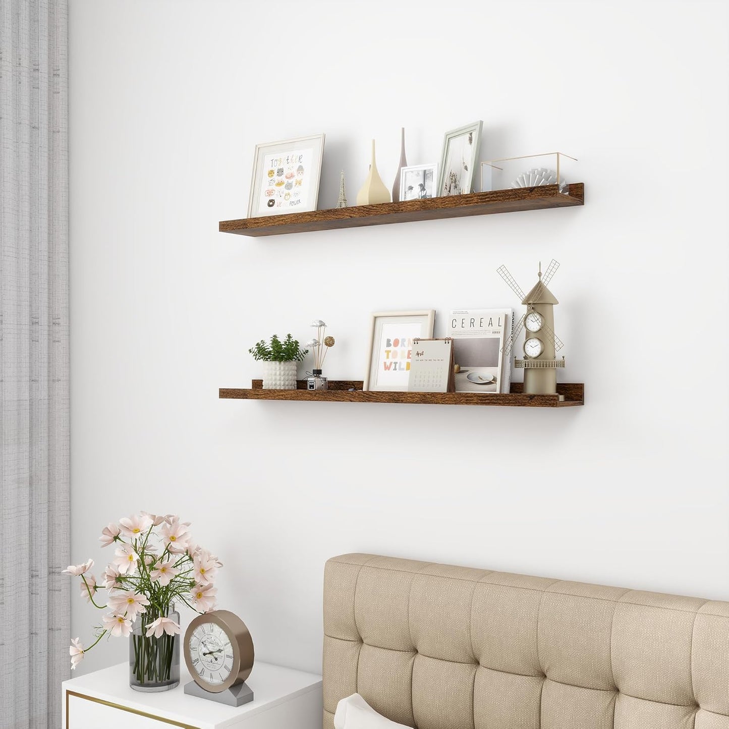 Picture Ledge Shelf, Wood Floating Shelves Set of 2, 36 inch Picture Ledge Shelves, Photo Ledge