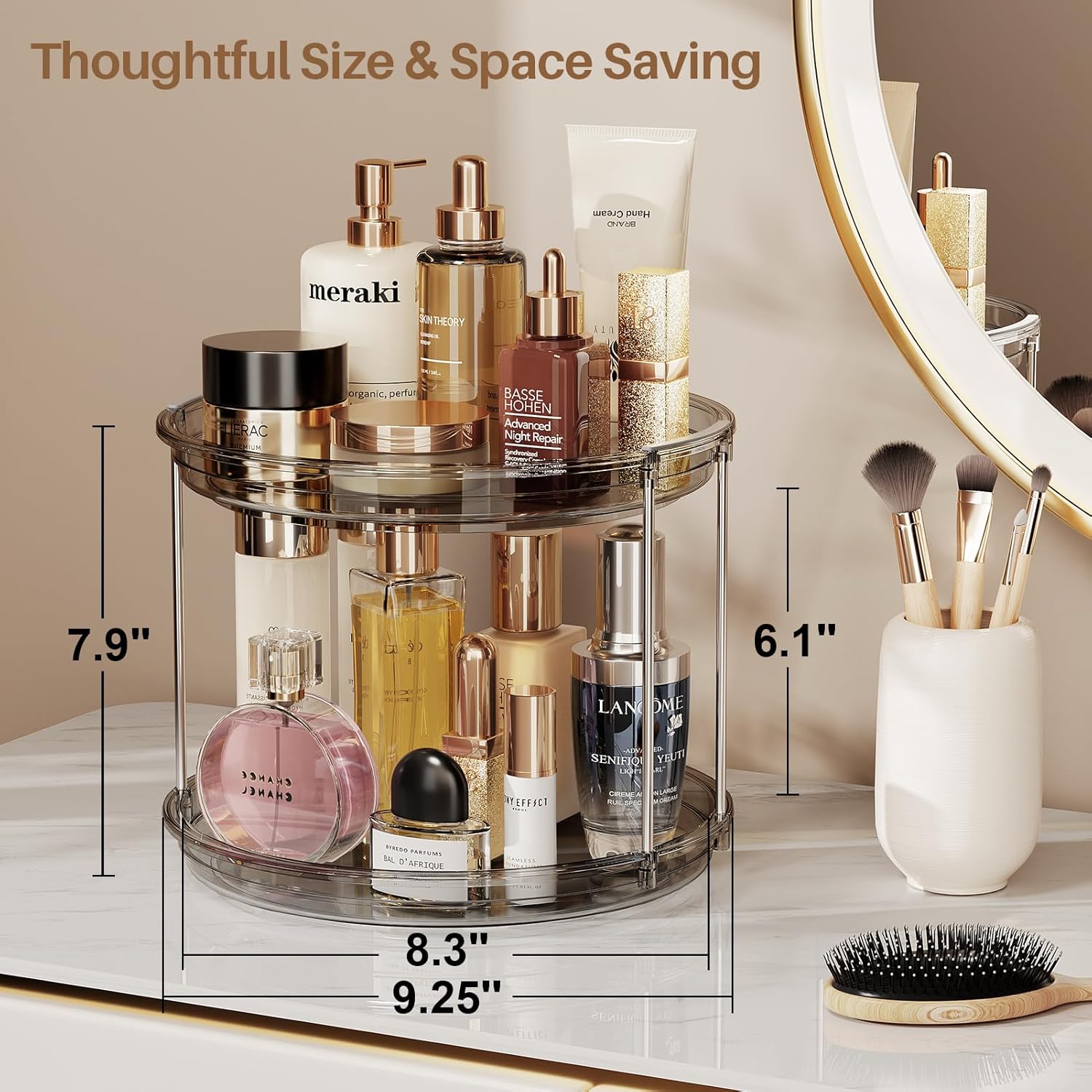 LAMU 2 Tier Lazy Susan Turntable Organizer 9.25'' Rotating Spice Rack Organization for Cabinet