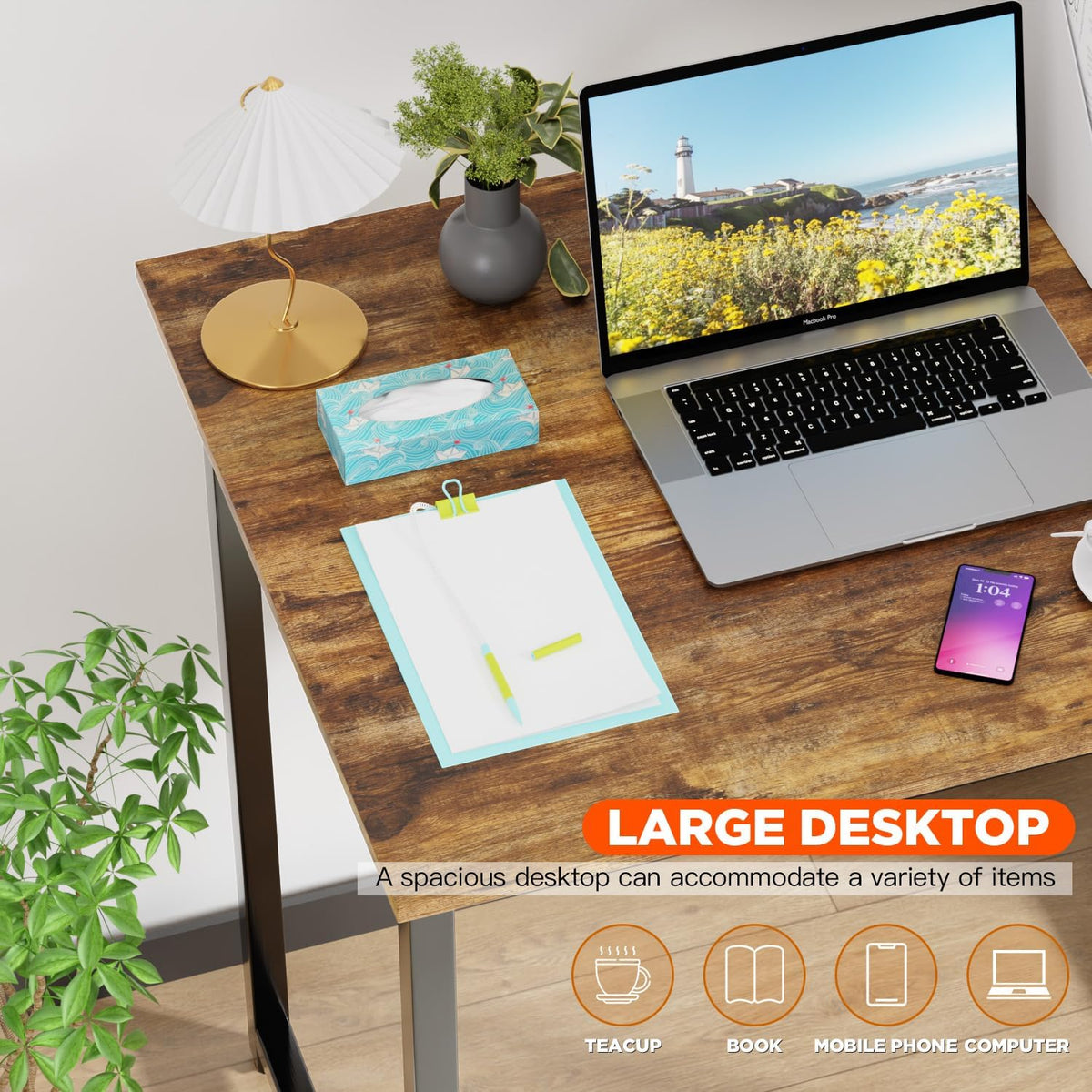 PayLessHere | 32 Inch Computer Desk | Brown | Office Desk with Metal Frame, Adjustable Feet |