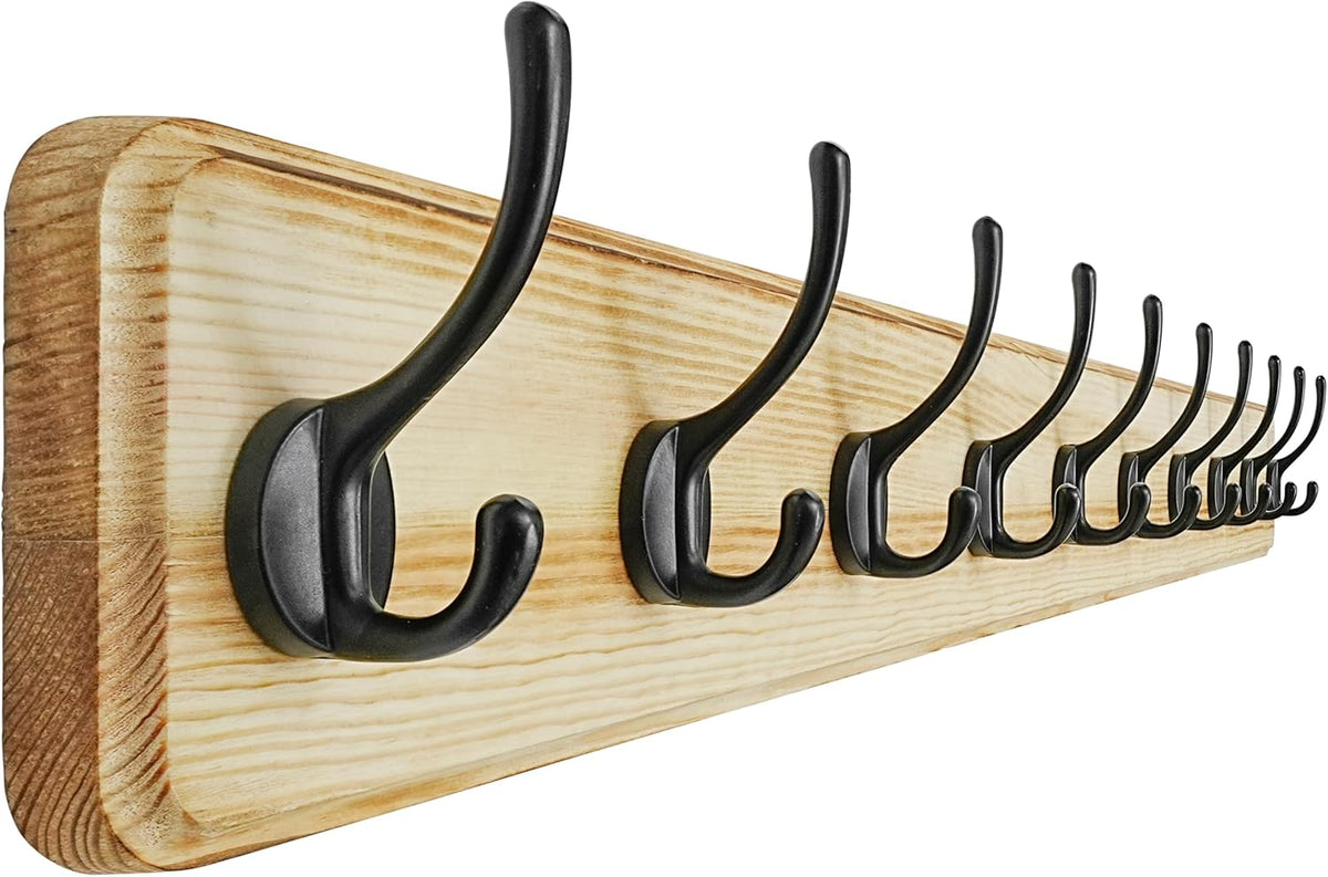 Dseap Coat Rack Wall: 38-1/4" Long, Patented, Heavy-Duty, 10-Double-Hooks Wooden Wall Mounted Coat