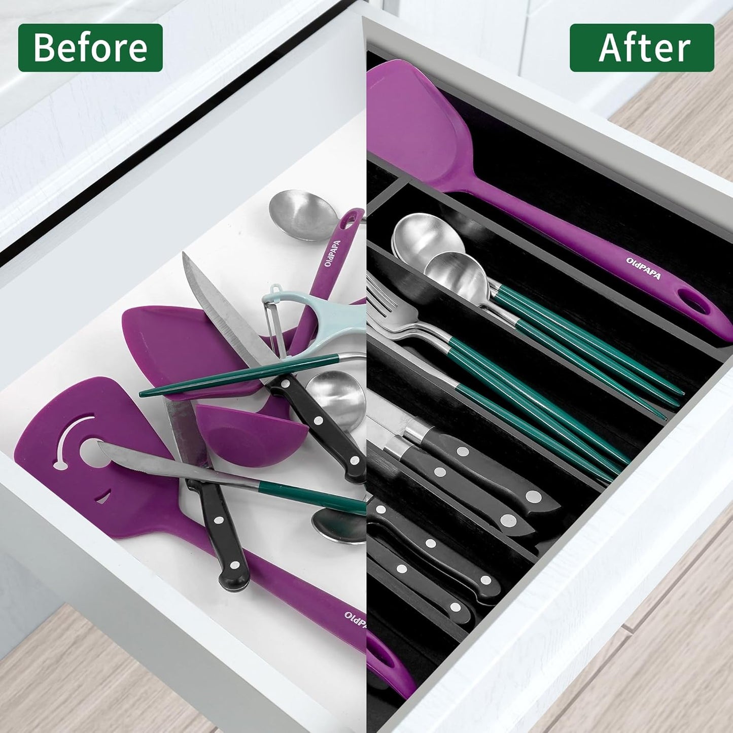 Utoplike Bamboo Silverware Drawer Organizer, Expandable Kitchen Utensils Drawer Organiser, Cutlery