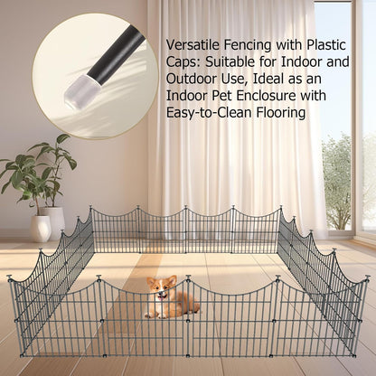 10 Panels Garden Fence Dog Fence Outdoor for Yard, 24in H x 20ft L Rustproof Metal Fencing with