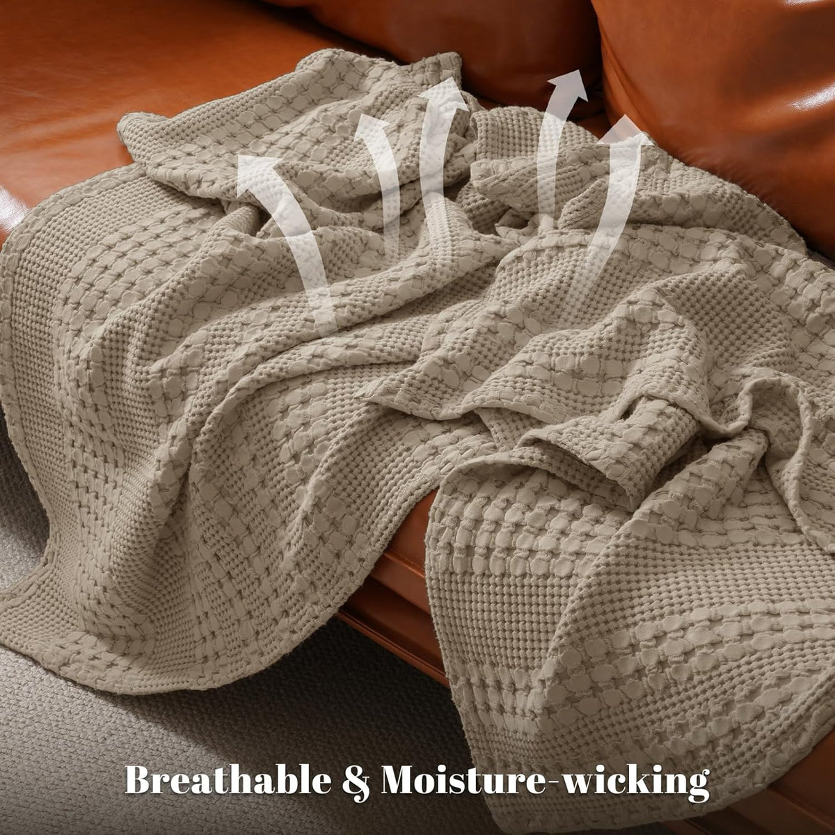 PHF 100% Cotton Waffle Weave Blanket Queen Size, Soft Lightweight Breathable Cozy Summer Blankets