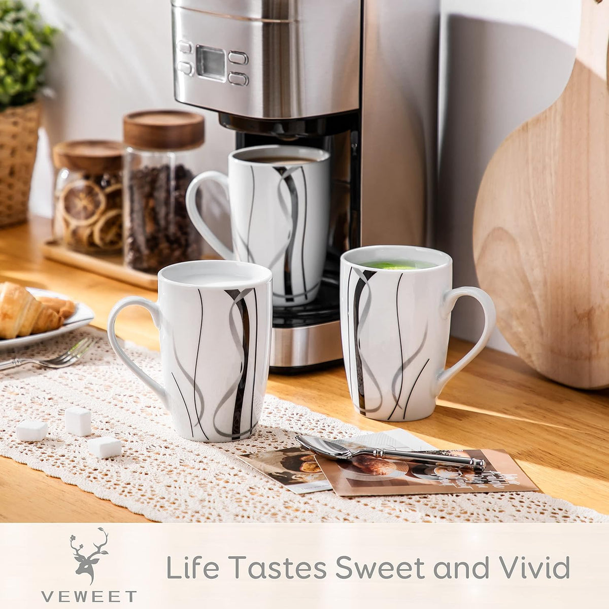VEWEET Coffee Mugs Set of 6, 16 OZ Large Coffee Cups Set, White Mug Sets Ceramic Mugs Set with Big