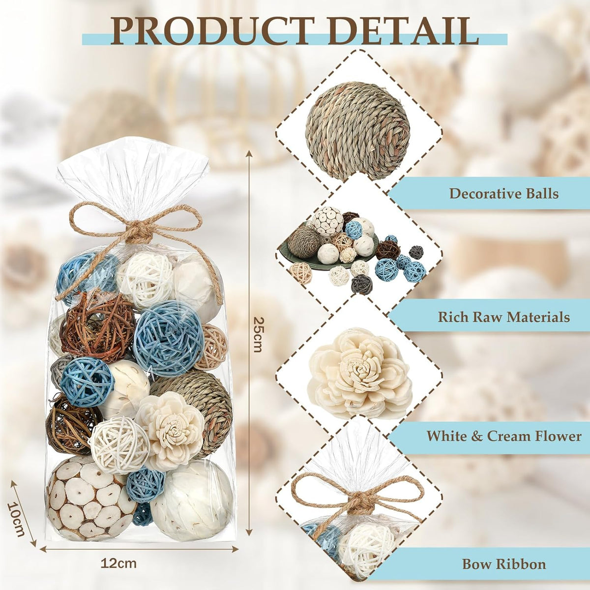 Riceshoot 2 Pack Decorative Balls Potpourri Bowl Filler Decor Natural Vase Bowl Filler Assorted