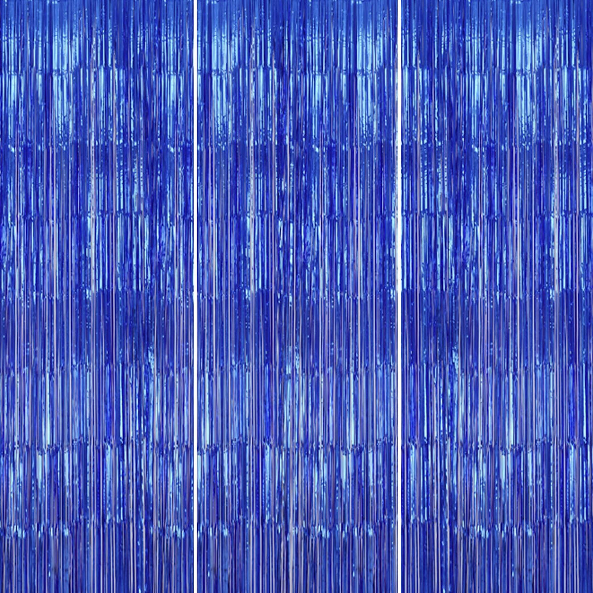 3 Pack Foil Fringe Backdrop - Royal Blue Shiny Tinsel Curtains for Party Decoration/Photo Booth