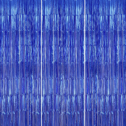 3 Pack Foil Fringe Backdrop - Royal Blue Shiny Tinsel Curtains for Party Decoration/Photo Booth