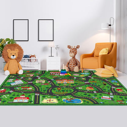 Kids Carpet Playmat Rug 6 x 9 ft Player Car Rug, City Life Traffic Road Map Mat Educational Game