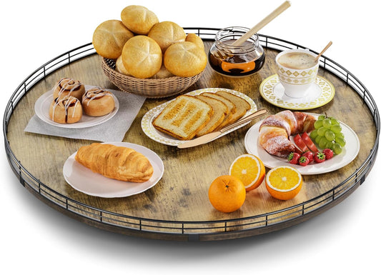 Lazy Susan Turntable Organizer for Table Top, 24’’ Round Wooden Lazy Susan for Cabinet Kitchen