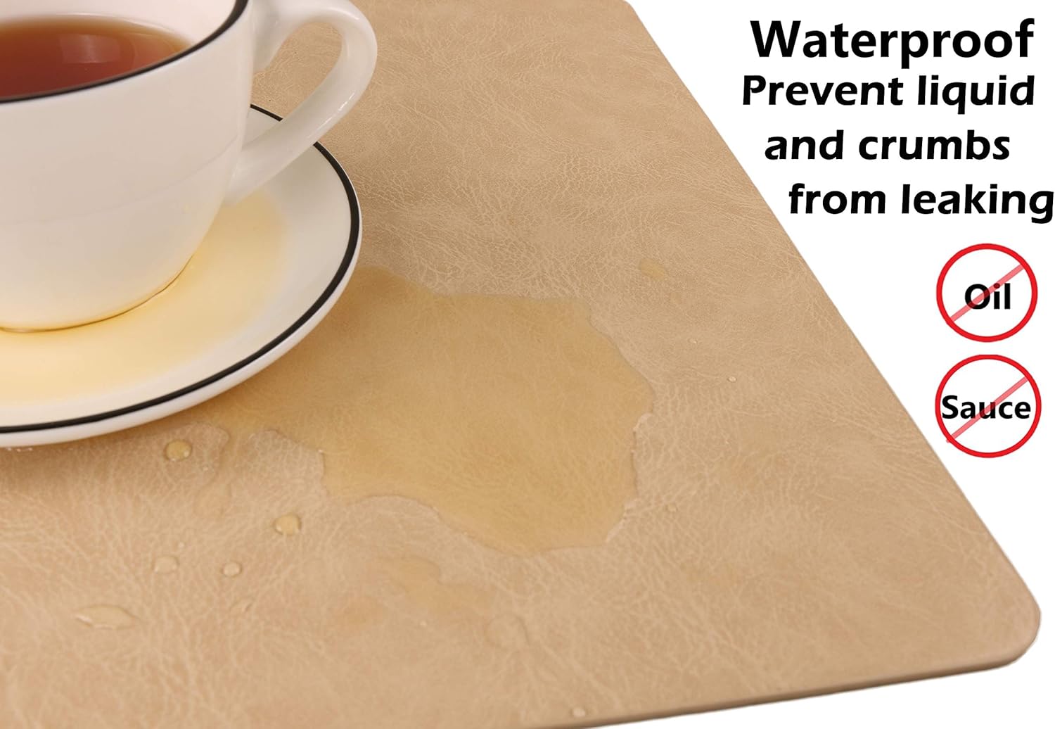 Faux Leather Placemats, Set of 6 PU Table Mats, Easy to Clean, Heat & Stain Resistant for Office