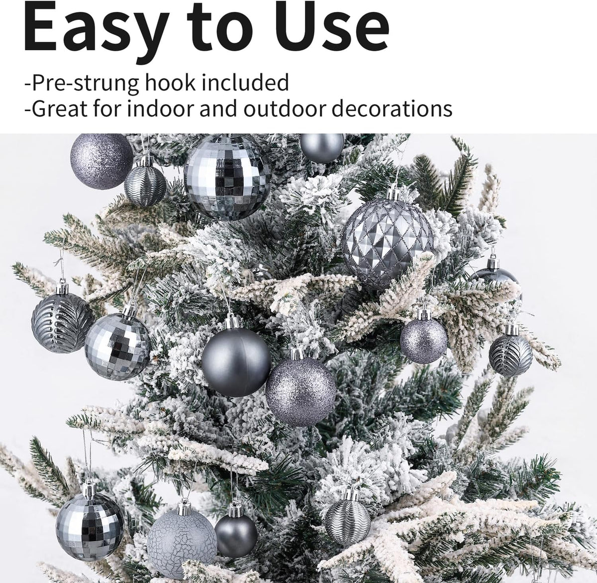 LANGXUN 36pcs Gery Christmas Tree Decorations Balls, Bolas De Navidad, 2025 Christmas Decor, Indoor