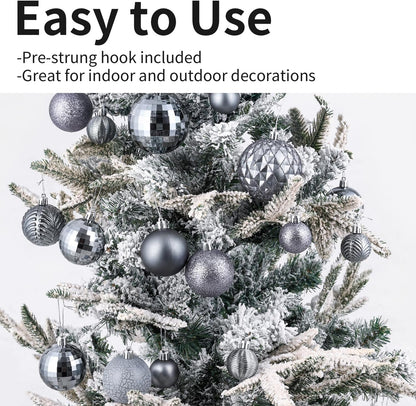 LANGXUN 36pcs Gery Christmas Tree Decorations Balls, Bolas De Navidad, 2025 Christmas Decor, Indoor