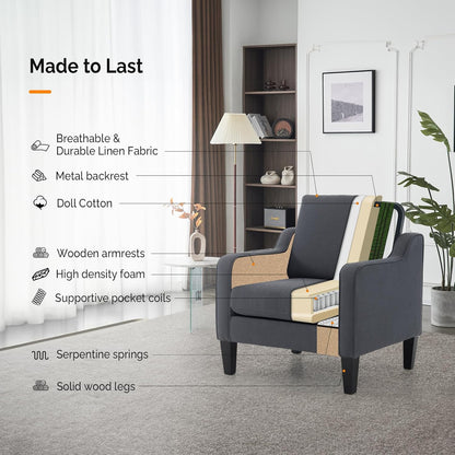 VINGLI Accent Chairs Set of 2 Living Room Chairs Dark Grey Reading Chair for Bedroom Scooped Arm