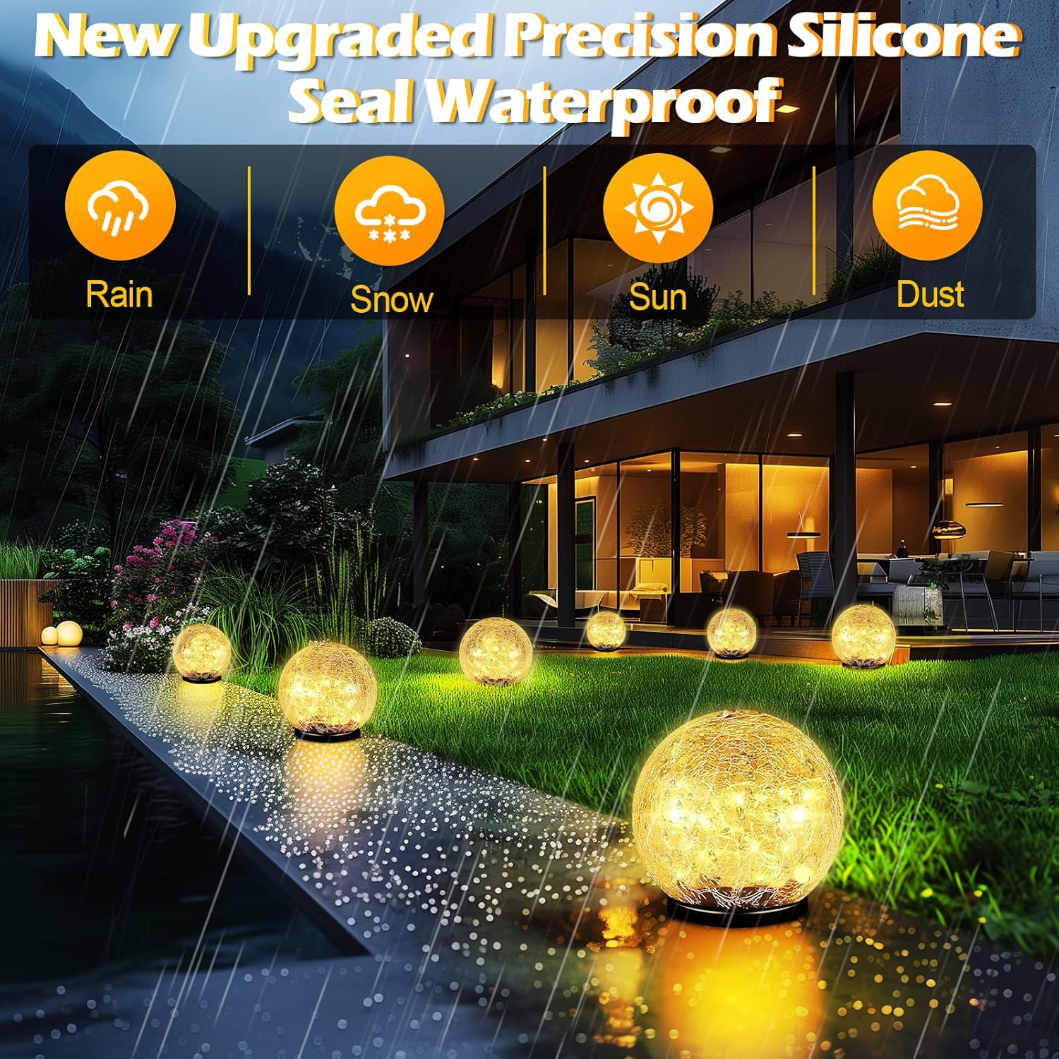 Garden Solar Ball Lights Outdoor Waterproof, 30 LED Cracked Glass Globe Solar Power Ground Lights