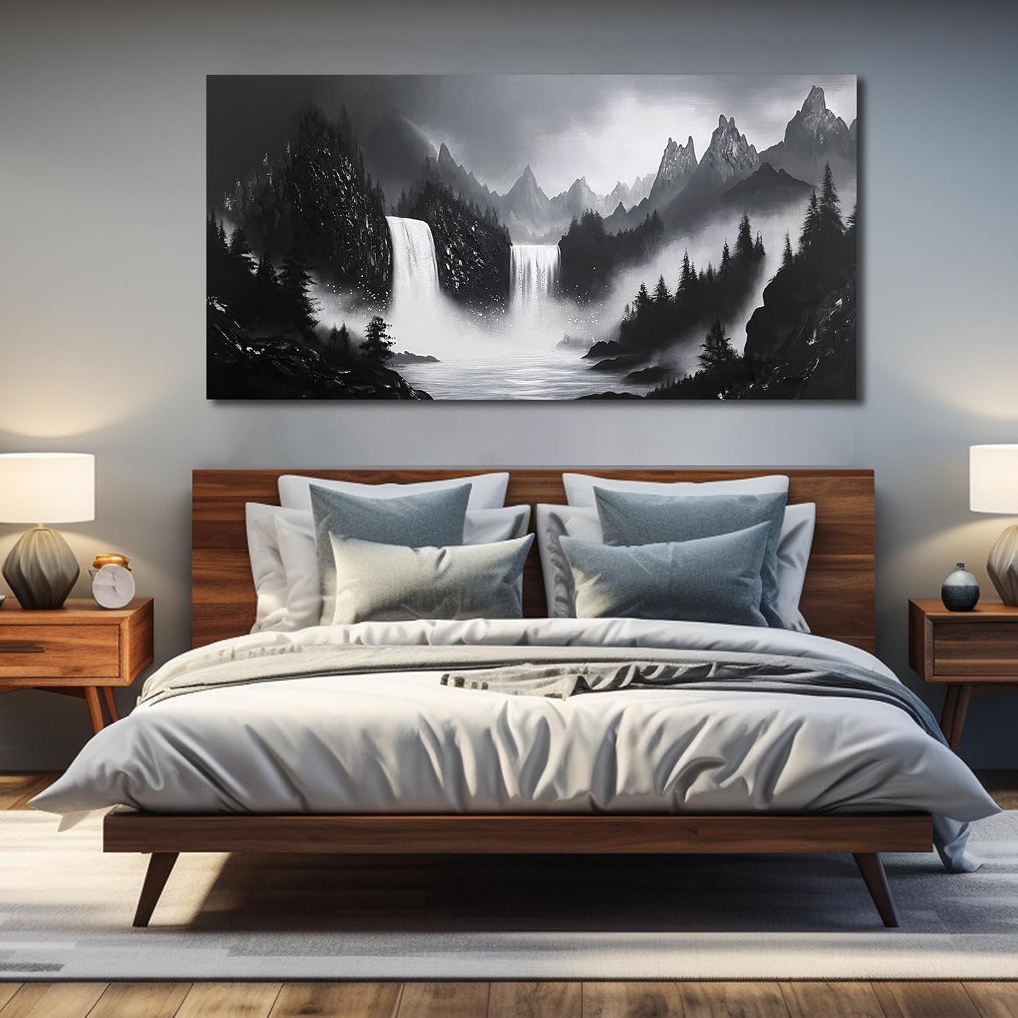 Mountain Hand Painting Wall Decor For Living Room - Extra Large Waterfall Pictures Wall Art For