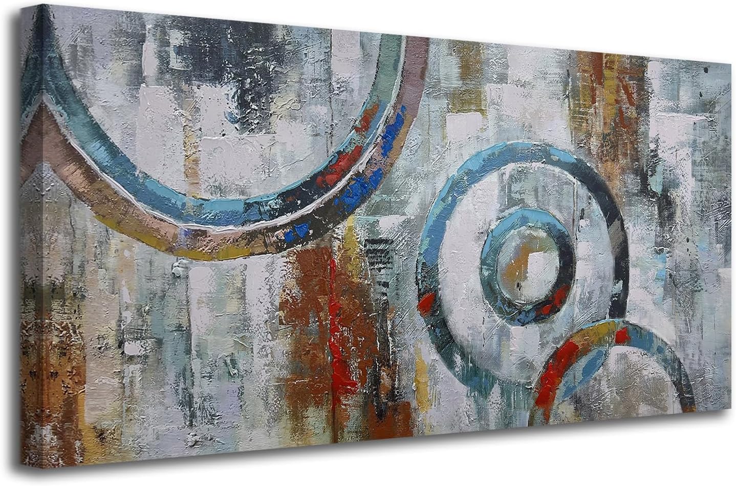 Arjun Abstract Wall Art Geometric Canvas Circle Block Painting Modern Grey Brown Picture Simple