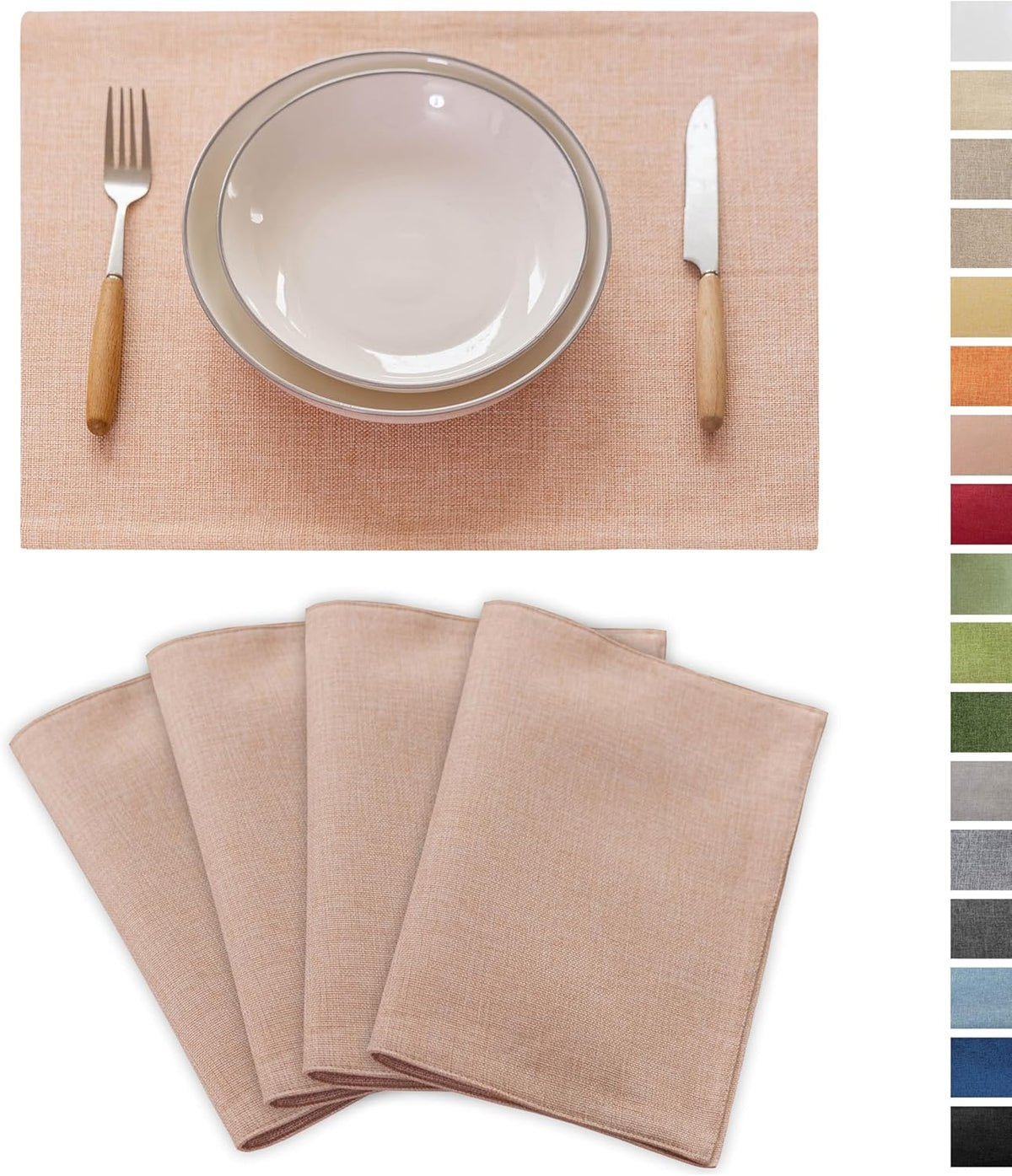 Demetex Pink Placemats Set of 4 Heat Resistant Linen Plate Mats Wipeable Cloth Place Mats for