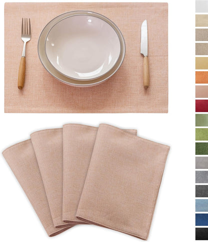 Demetex Pink Placemats Set of 4 Heat Resistant Linen Plate Mats Wipeable Cloth Place Mats for