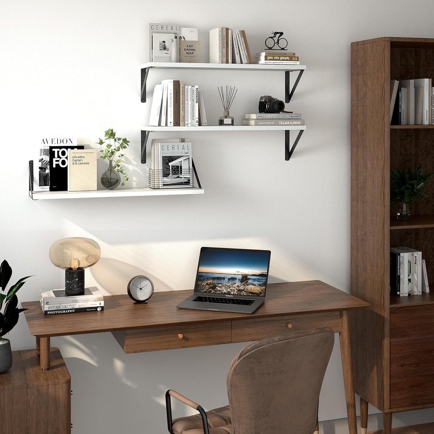 Heimlove Floating Shelves for Wall, 24 Inch Long Wood Floating Shelves Set of 3, Wall Mounted