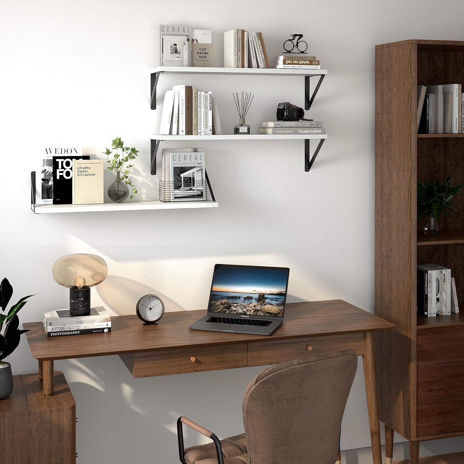 Heimlove Floating Shelves for Wall, 24 Inch Long Wood Floating Shelves Set of 3, Wall Mounted