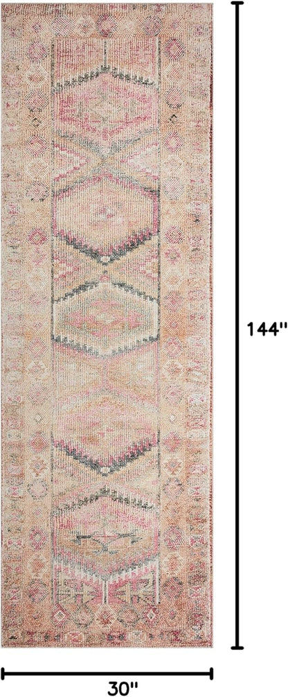Loloi Layla Collection LAY-17 Pink/Lagoon 2'-6" x 12'-0" .13" Thick Runner Rug, Soft, Durable