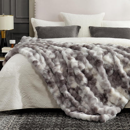 Cozy Bliss Faux Fur Throw Blanket for Couch, Fuzzy Soft Plush Thick Bubble Blanket for Sofa Bedroom