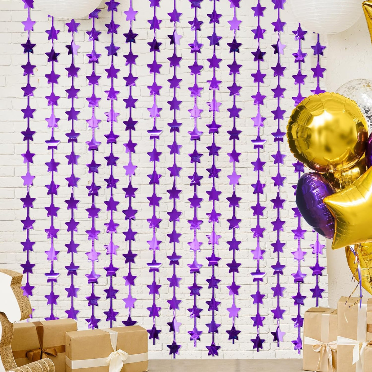 LOLStar 2Pack Purple Glitter Stars Birthday Decorations 3.3X6.6ft Each Lilac Purple Star Backdrop