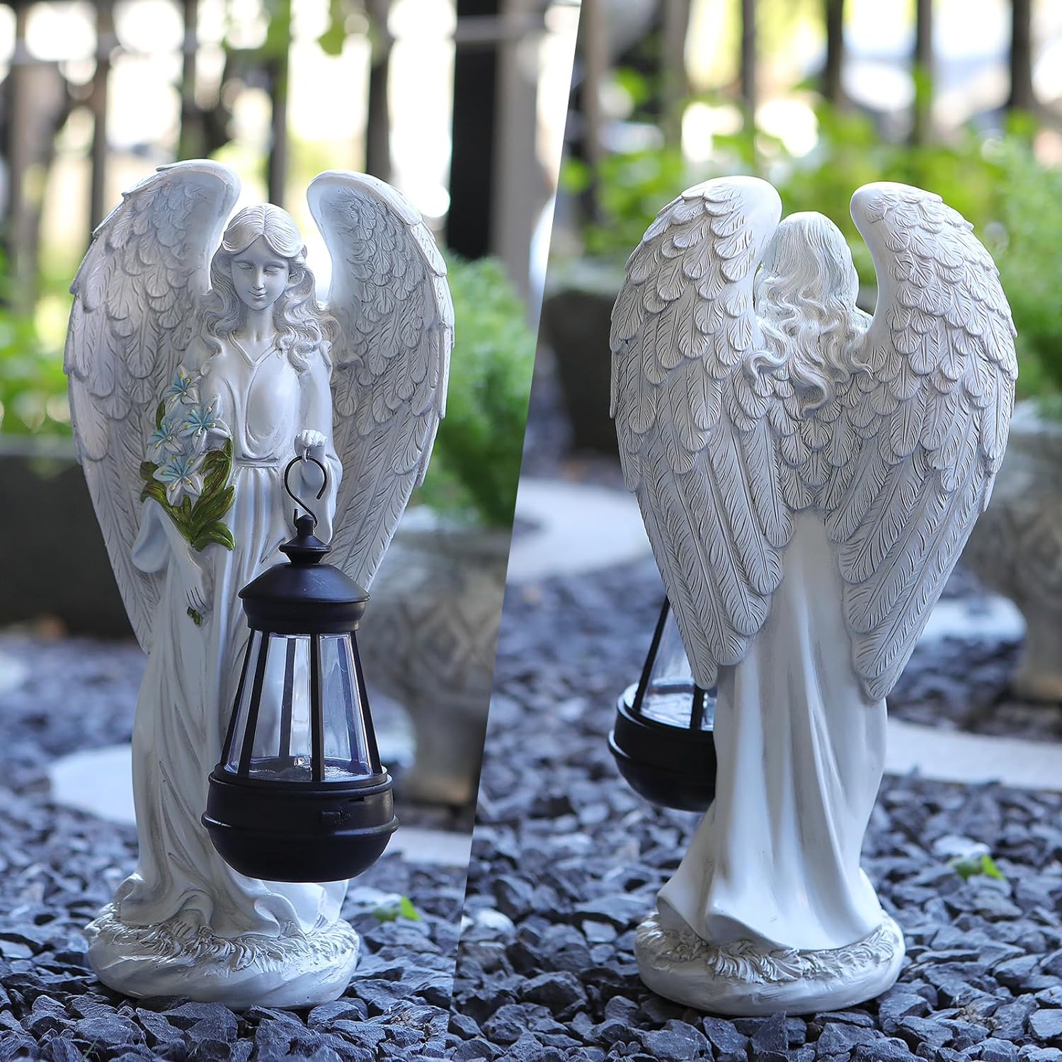 Solar Angel Outdoor Garden Decor Statues – 13.2 inches Solar Outdoor Sculptures for Outside Yard