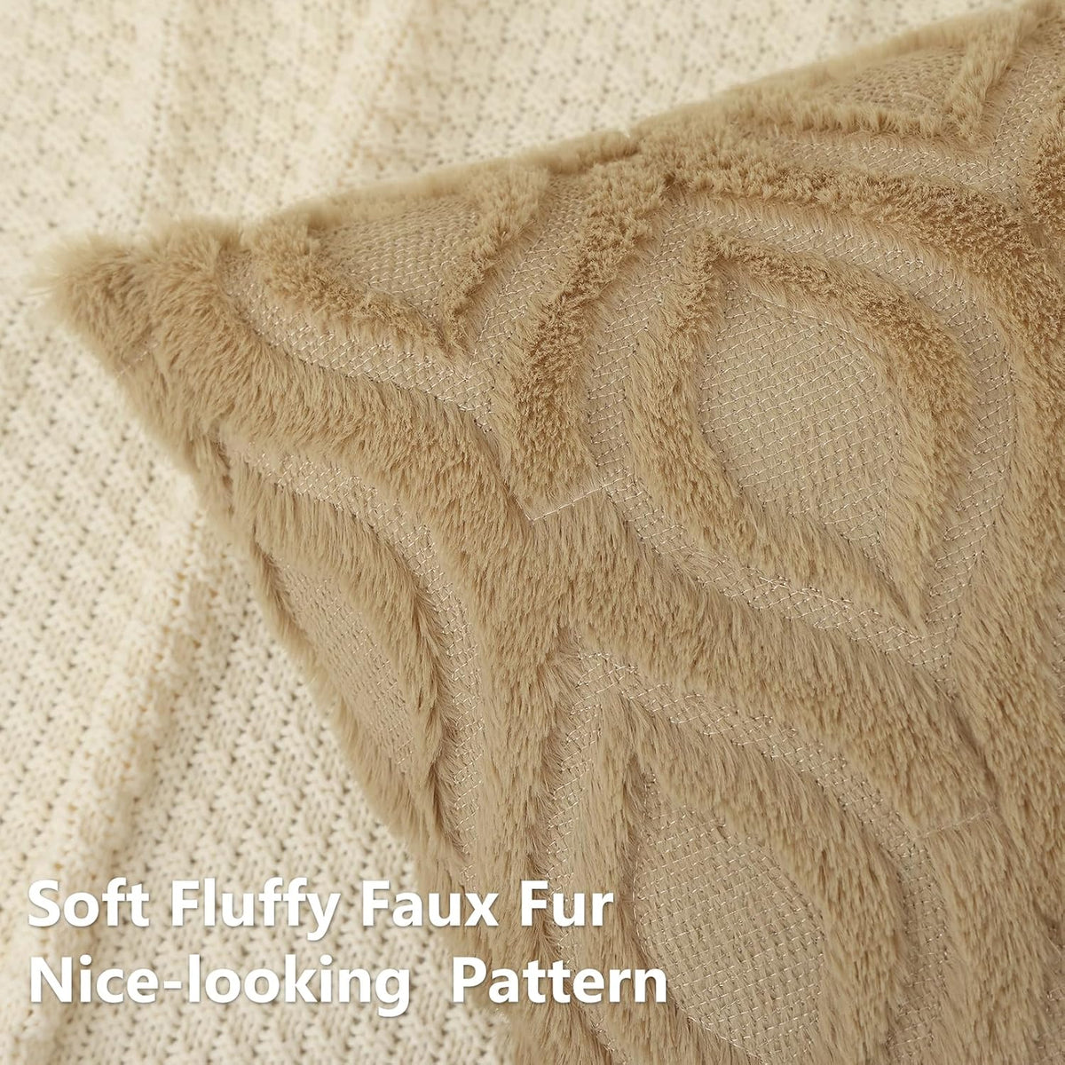 decorUhome Throw Pillow Covers 16x16 Inch Set of 2, Soft Plush Decorative Faux Fur Light Brown