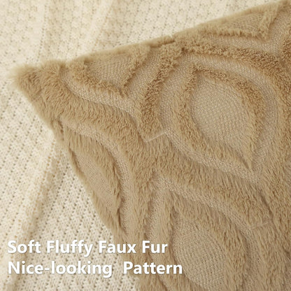 decorUhome Throw Pillow Covers 24x24 Inch Set of 2, Soft Plush Decorative Faux Fur Light Brown
