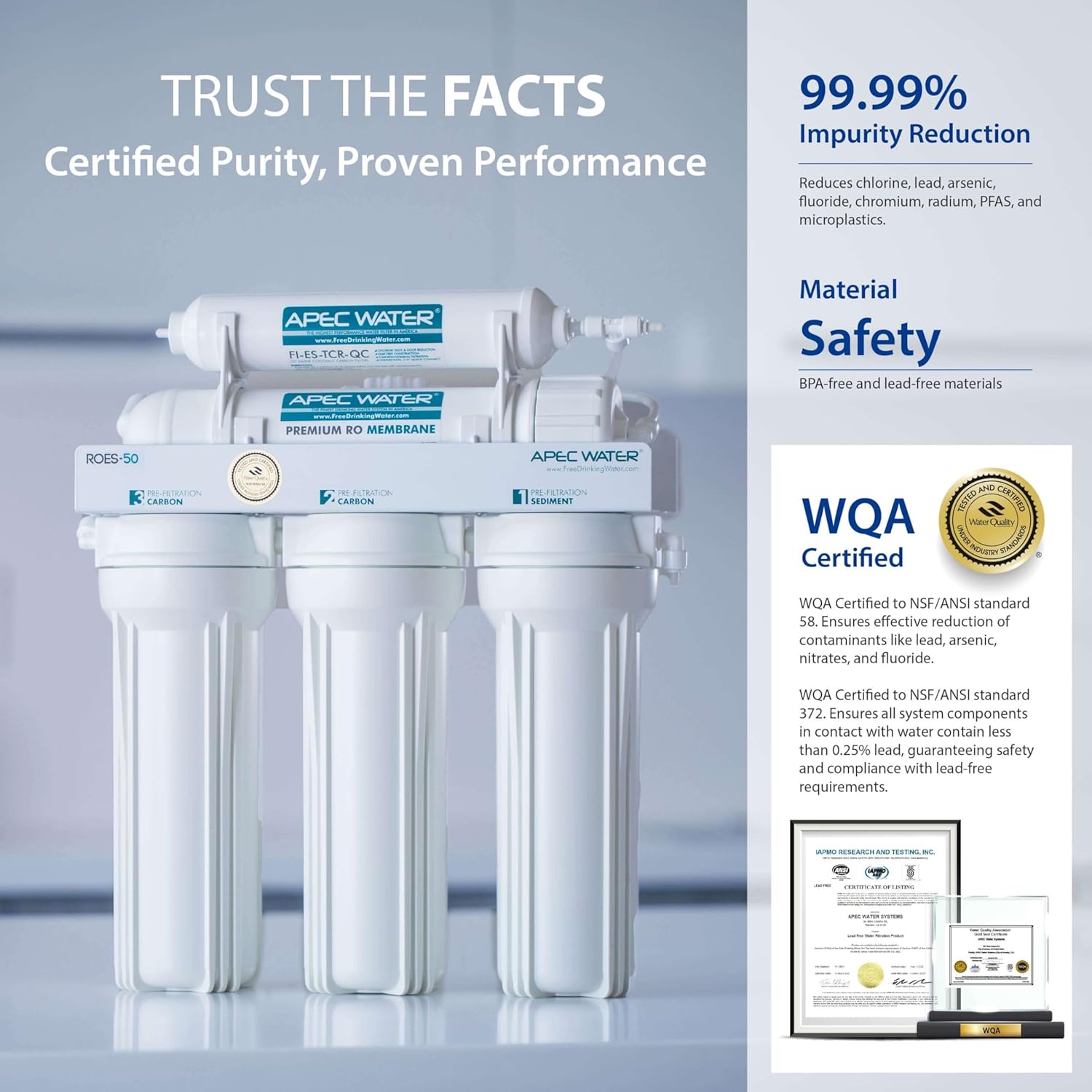APEC Water Systems ROES-50 Essence Series Top Tier 5-Stage WQA Certified Ultra Safe Reverse Osmosis