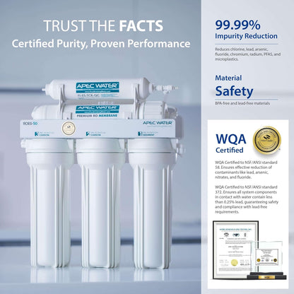 APEC Water Systems ROES-50 Essence Series Top Tier 5-Stage WQA Certified Ultra Safe Reverse Osmosis