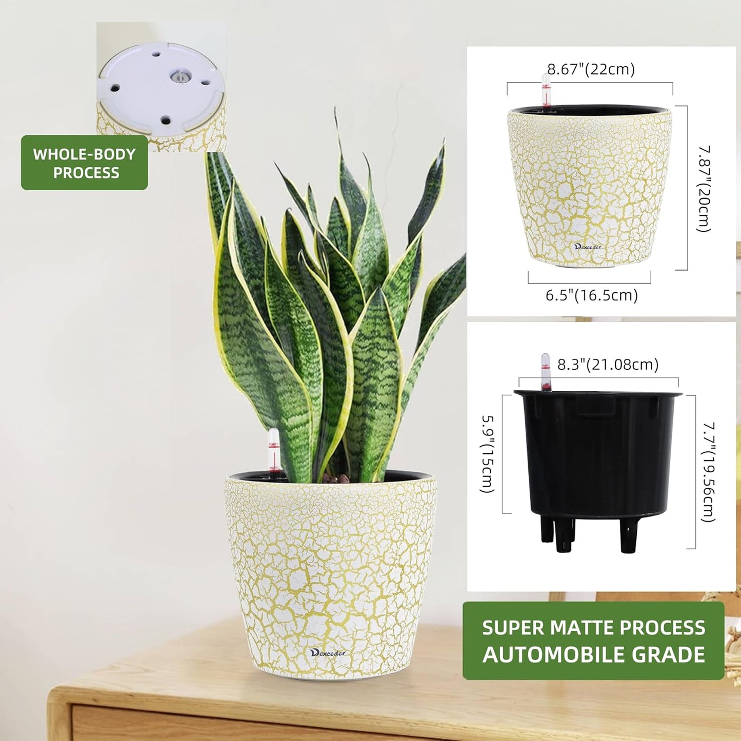 Dexceder 9x8 Inches Self Watering Planter Indoor Outdoor, Inner Pot Design, Thickened Table Flower