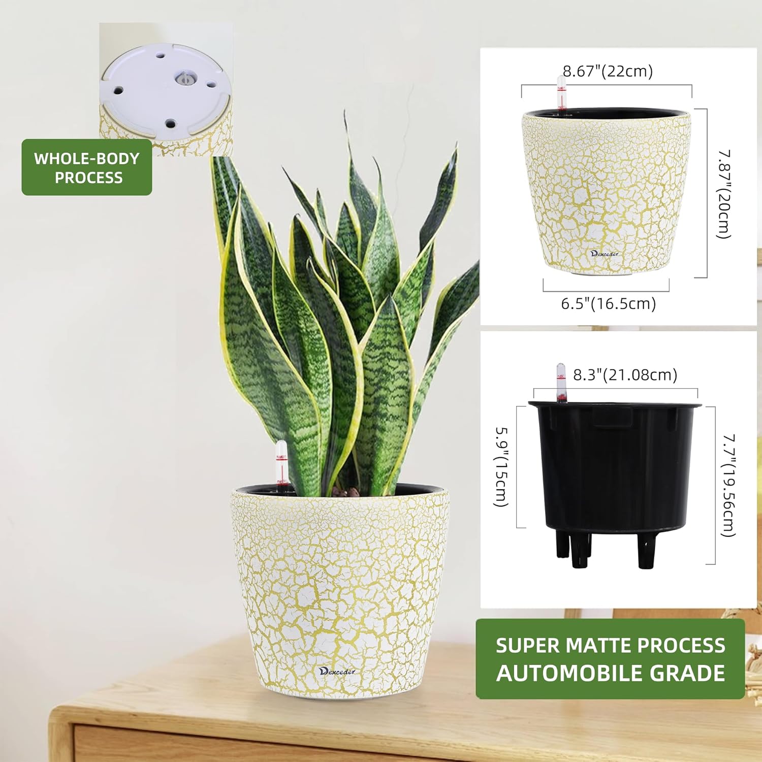 Dexceder 9x8 Inches Self Watering Planter Indoor Outdoor, Inner Pot Design, Thickened Table Flower