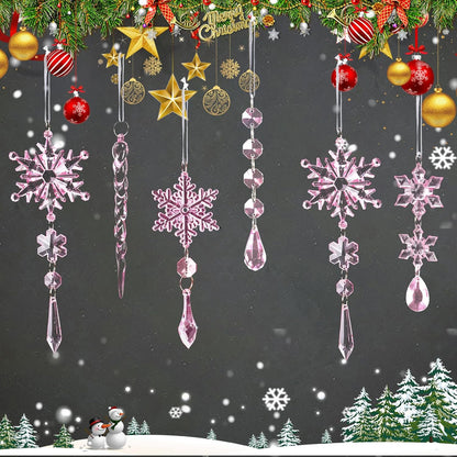 32pcs Crystal Christmas Ornaments for Christmas Tree Decorations-Pink Hanging Acrylic Snowflake and