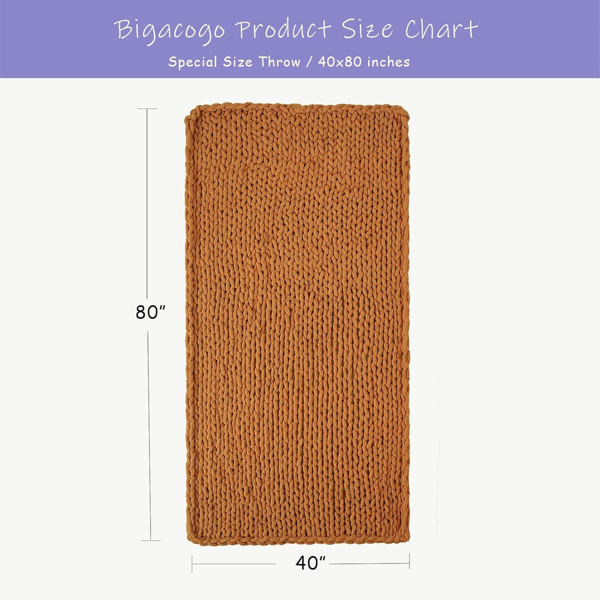 Bigacogo Chunky Knit Throw Blanket for Couch, 40x80 inches, 100% Hand Knitted with Thick Jumbo