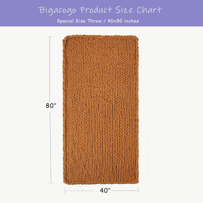 Bigacogo Chunky Knit Throw Blanket for Couch, 40x80 inches, 100% Hand Knitted with Thick Jumbo