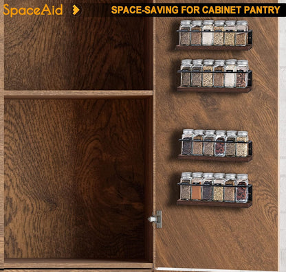 SpaceAid Spice Rack Organizer for Cabinet Door or Wall Mount (4 Pack) with 415 Spice Labels - Wood