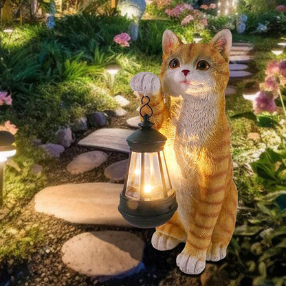 Solar Powered Outdoor Cat Garden Statue, Crafted Garden Sculptures & Statues for Patio, Yard, Lawn