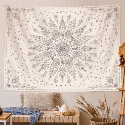 Lunerfex Boho Floral Tapestry Mandala Wall Tapestry, Cute Tapestries for Bedroom Beige Flower