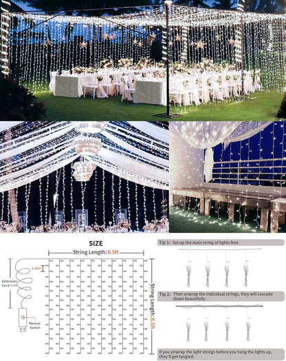 suddus White Curtain Lights for Bedroom Wall, 200 Led Twinkle Lights with Remote 8 Modes Timer, USB