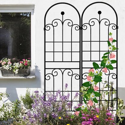 LZRS 2 Pack 71x20in Rustic Iron Arch Decoration Garden Trellis with Black Metal Coating – Perfect