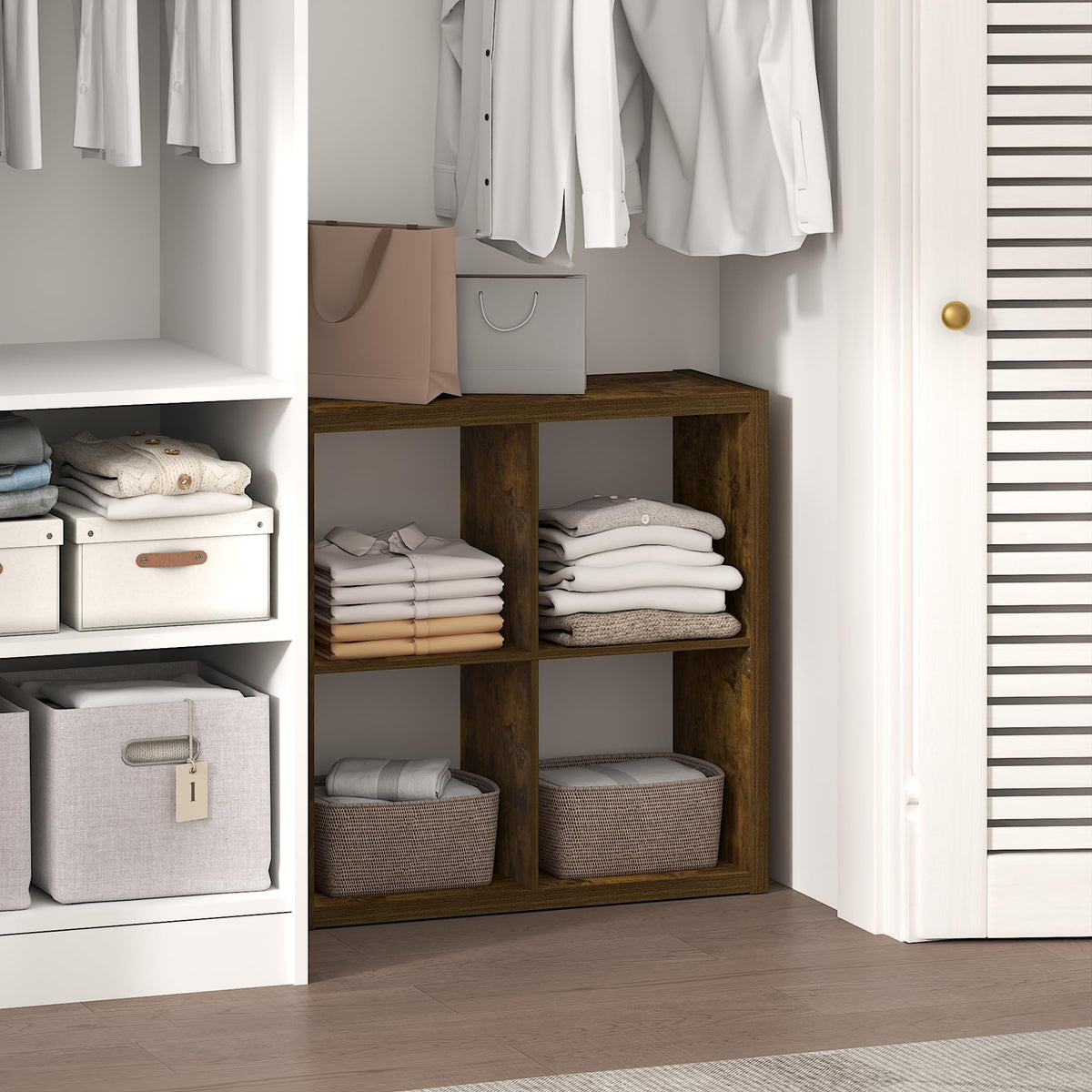 Furinno Cubic Extra Thick 4-Cube Closet Organizers and Storage, Amber Pine