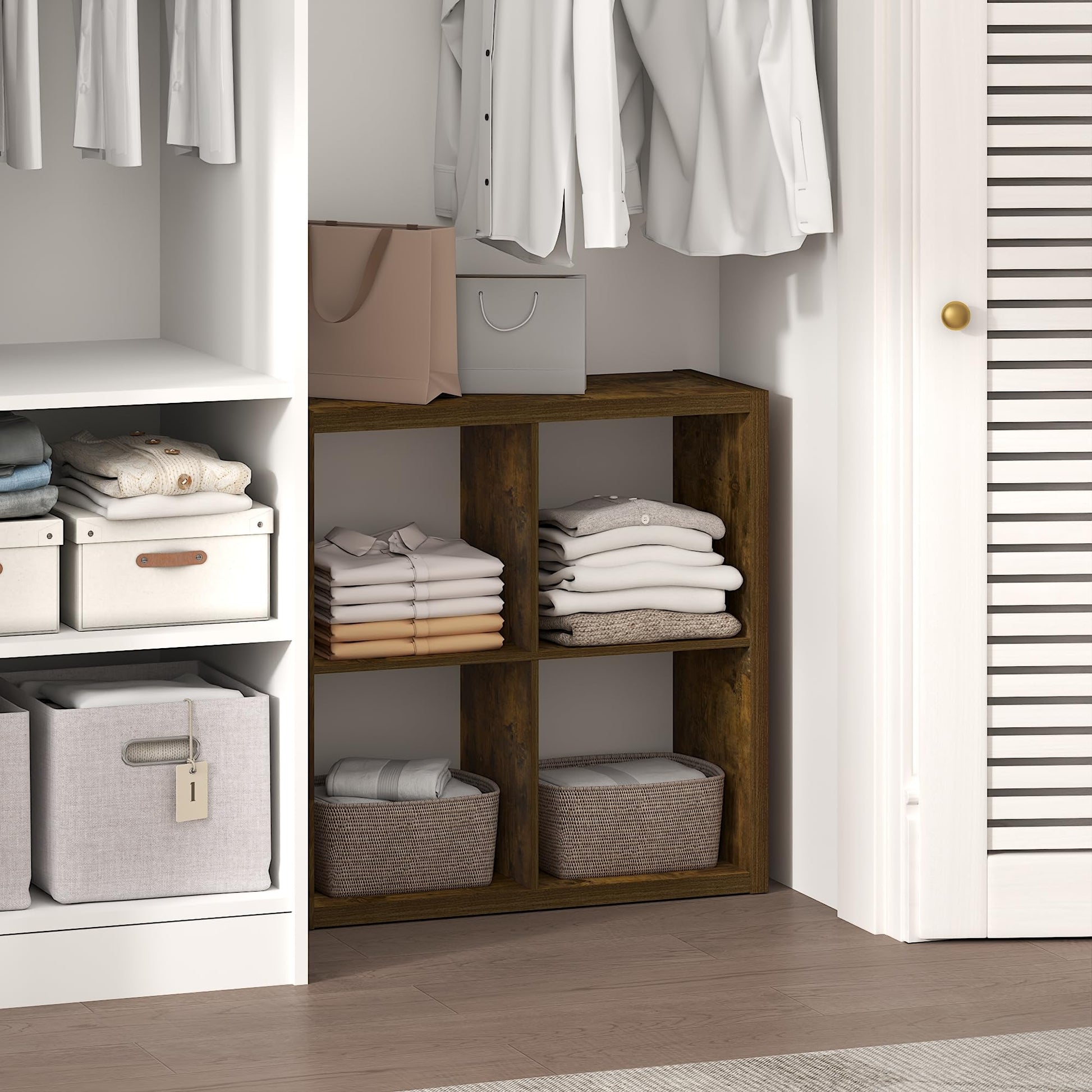Furinno Cubic Extra Thick 4-Cube Closet Organizers and Storage, Amber Pine