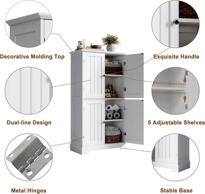 ChooChoo Bathroom Floor Cabinet, Modern Bathroom Storage Cabinet with 4 Doors and Adjustable